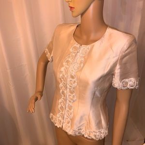 CHANEL size SM cream silk zip front TUNIC
